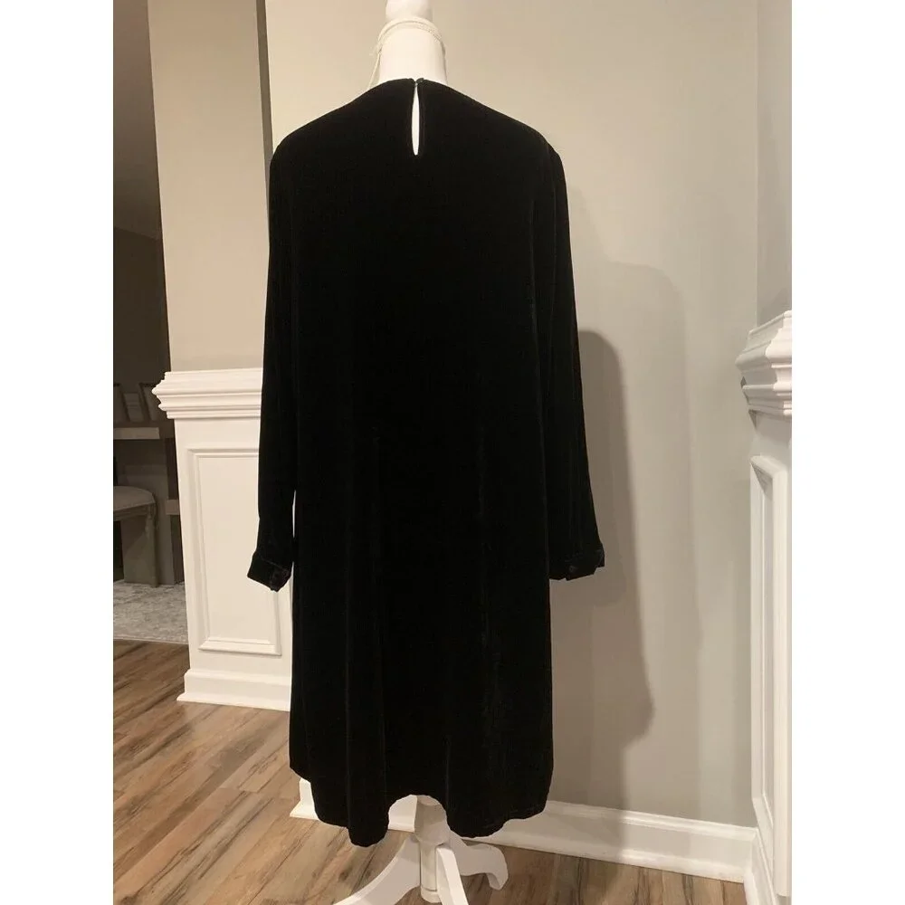 New Eileen Fisher Velvet Crew Neck Knee Length Holiday Dress Black Sz XS - Picture 3 of 10